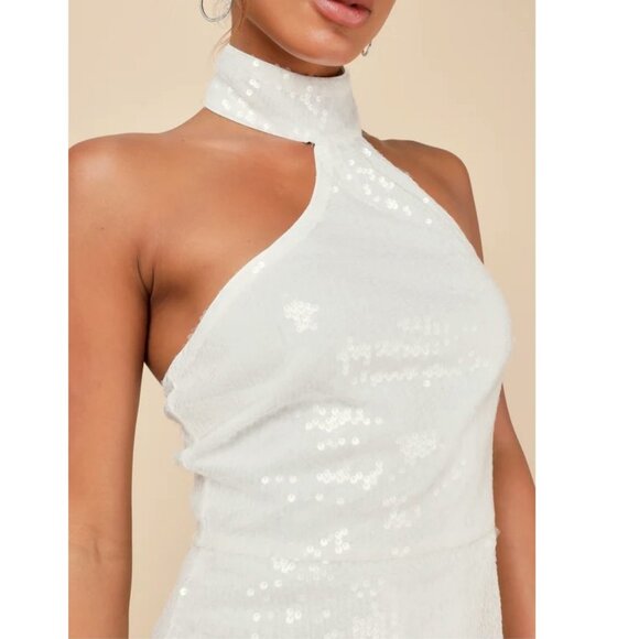 Sensational Purpose White Sequin Halter Tulip Mini Dress Size Medium🪩 - Picture 4 of 6